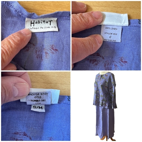 HABITAT 100% LINEN SKIRT TOP SET S/M FLORAL LAGENLOOK BREATHABLE BOHEMIAN PURPLE - Picture 6 of 11